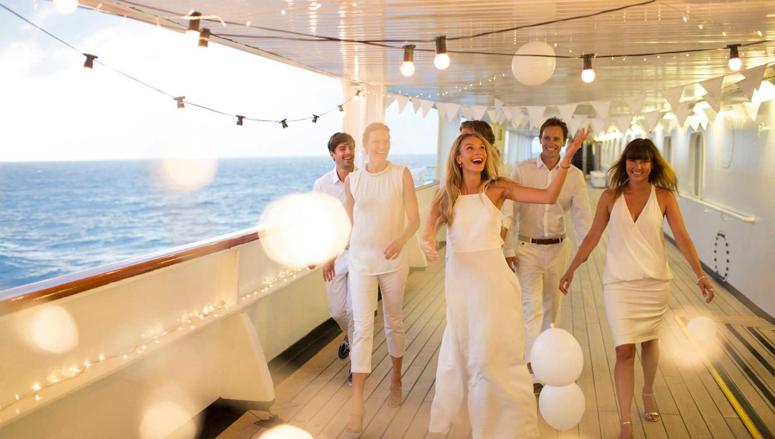 white and gold princess cruise party